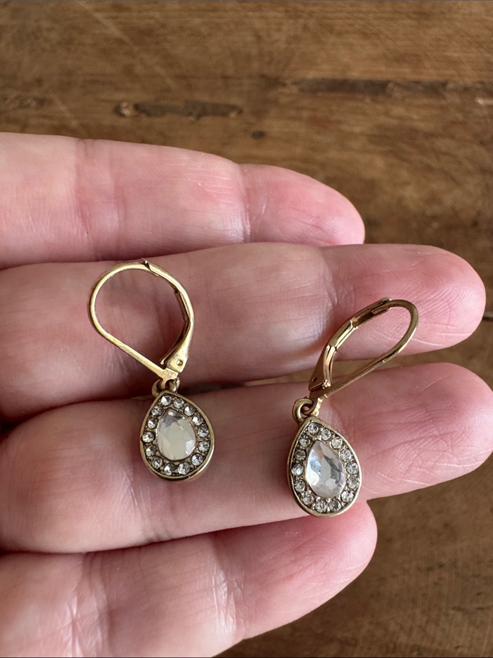 Gold-Tone Teardrop Crystal Drop Earrings - White Crystal